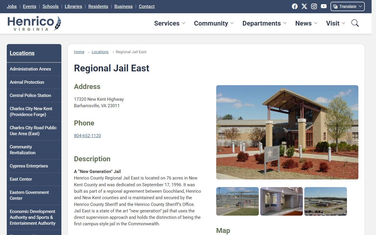 Henrico County Regional Jail East official page