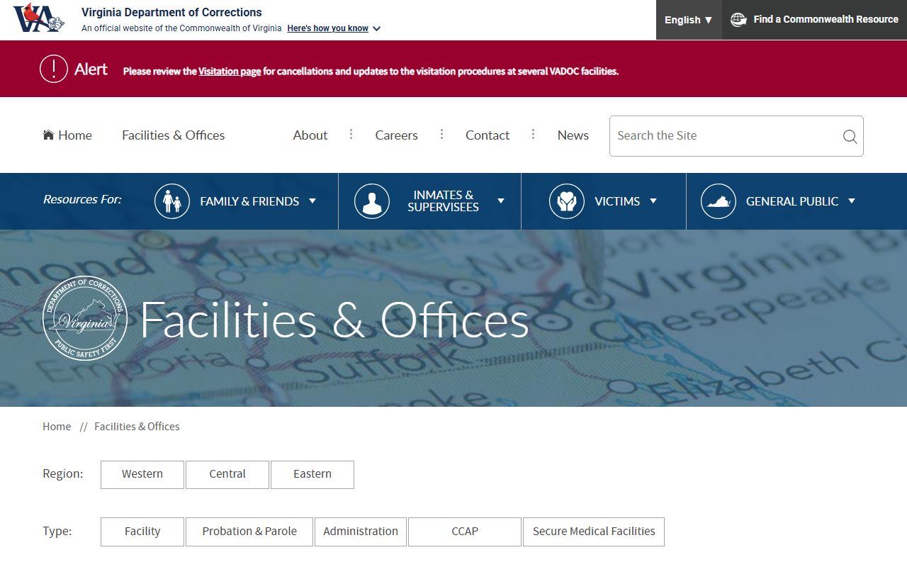 VADOC facility directory listing Virginia Correctional Center for Women